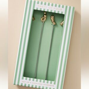 Anthropologie Gamba Cocktail Picks / Stirrers, Set of 4 Stainless Steel / Brass